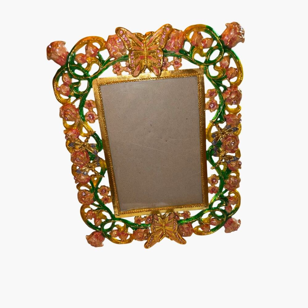 Butterfly Rhinestone Enamel Vintage Picture Photo Frame - Picture 11 of 12